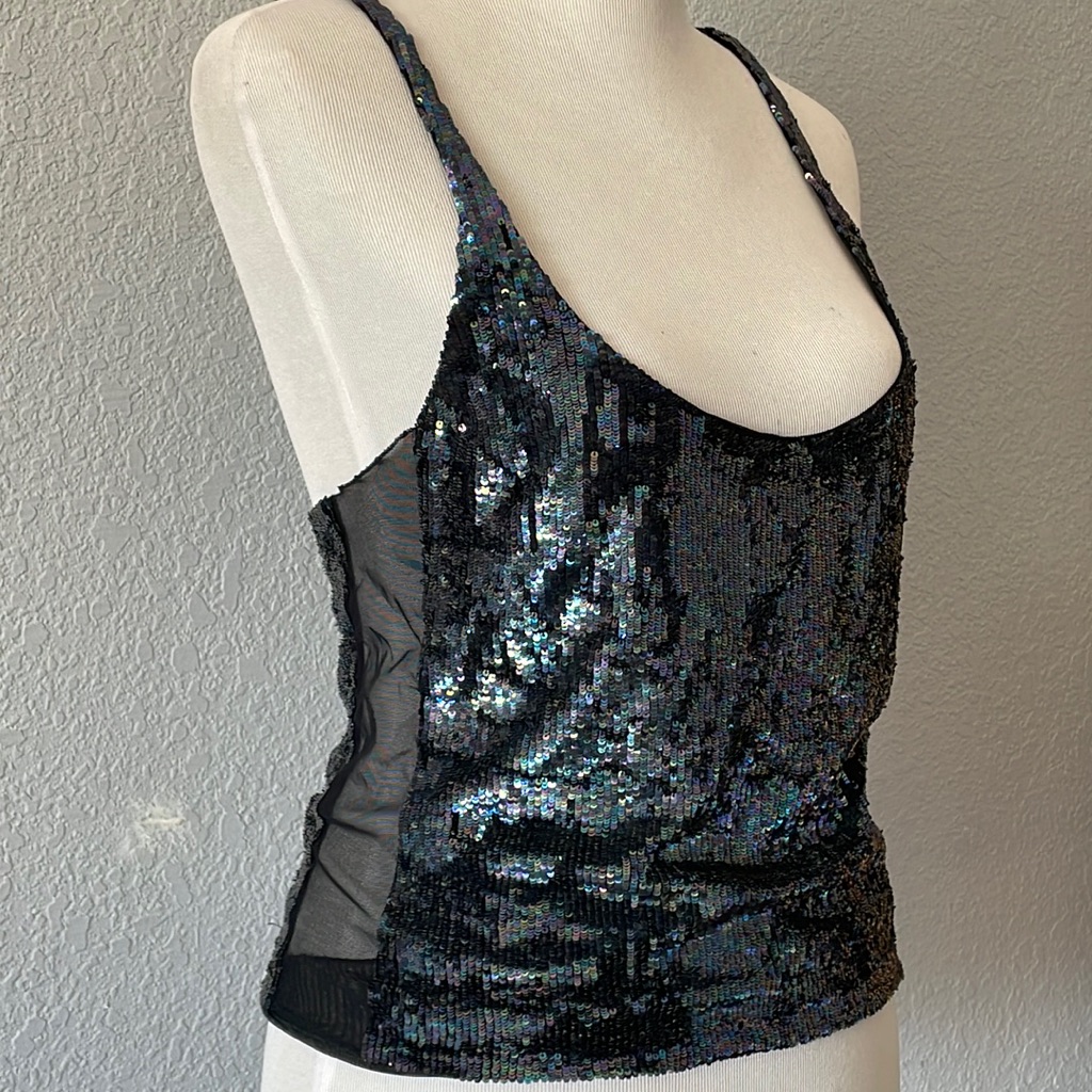 Womens Shimmer Sequined Tank Top Excellent
